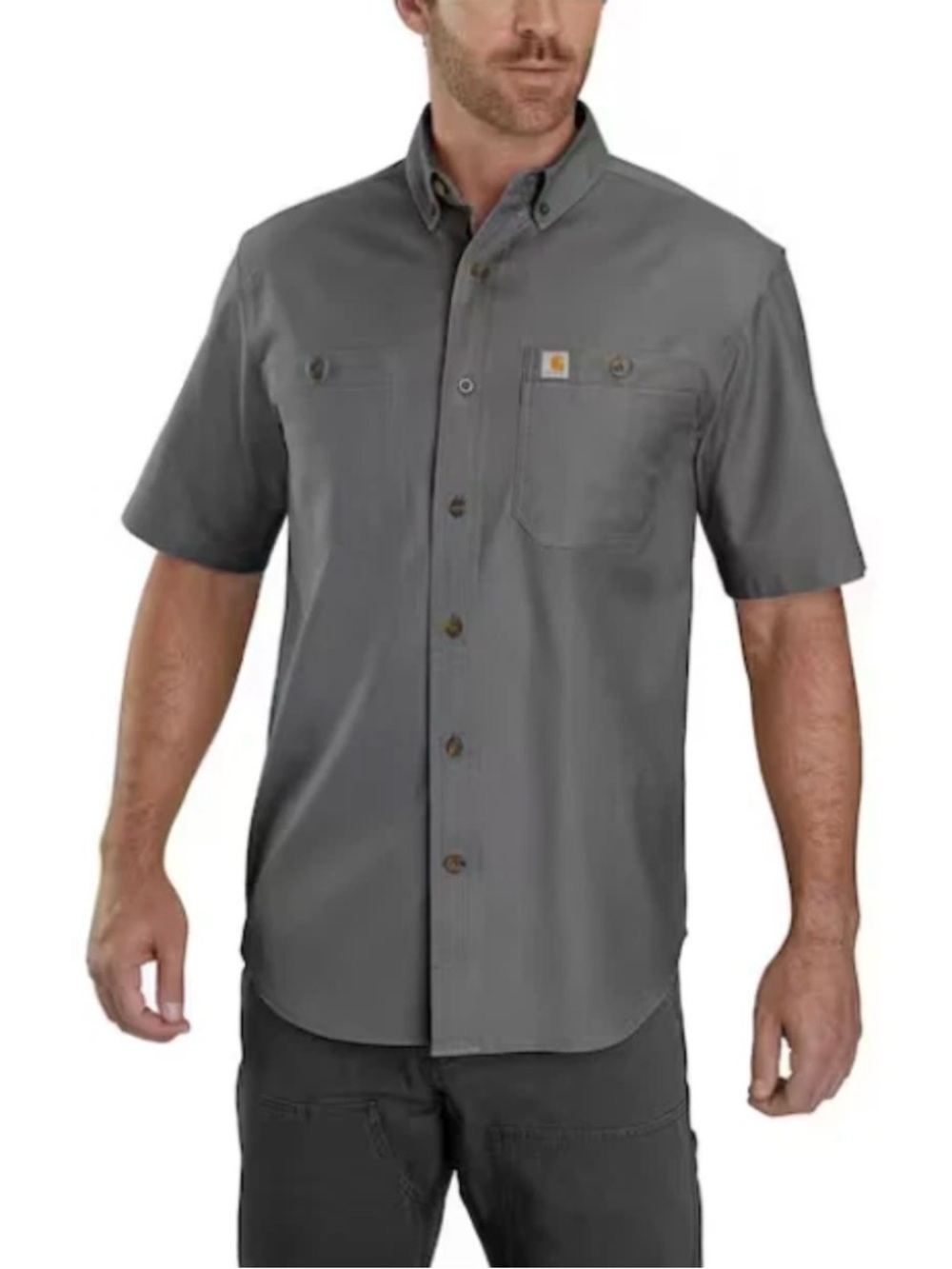 Carhartt Gray Short-Sleeve Button-Down Work Shirt